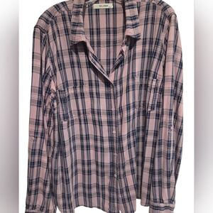 Slink Button Down Plaid Top Lavender And Blue Size 3.